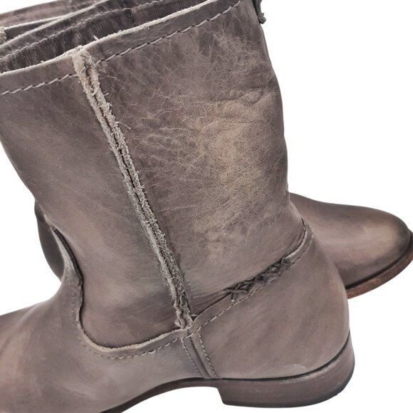 Frye Cara Gray Leather Mid Calf Roper Boots SZ 9 - Picture 10 of 16